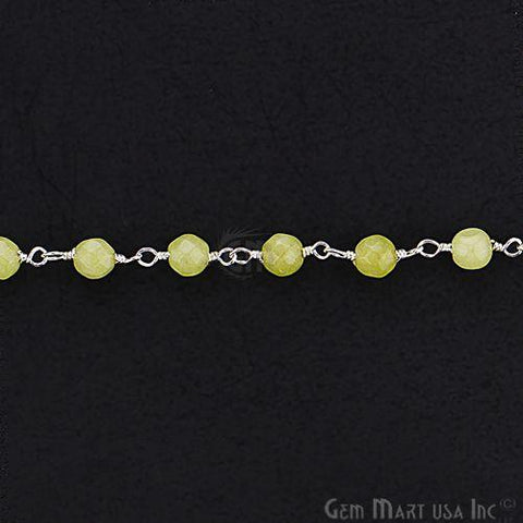 Light Green Jade Beads Silver Plated Wire Wrapped Rosary Chain (763851931695)