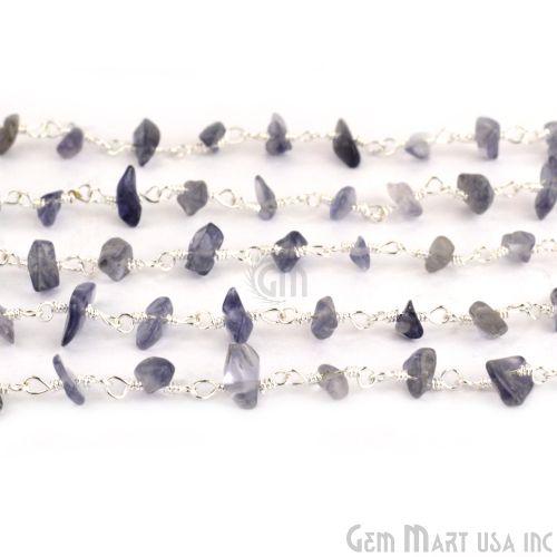 Iolite Nugget Chip Beads Silver Plated Wire Wrapped Rosary Chain (763852455983)