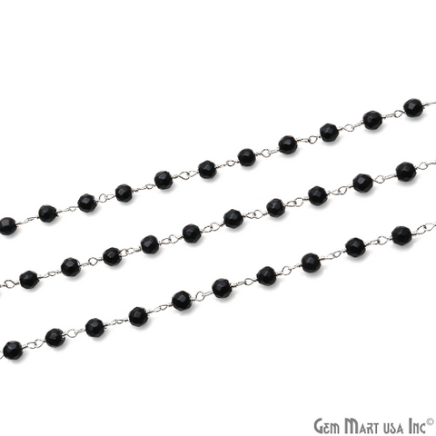Black Jade Silver Plated Wire Wrapped Rosary Chain
