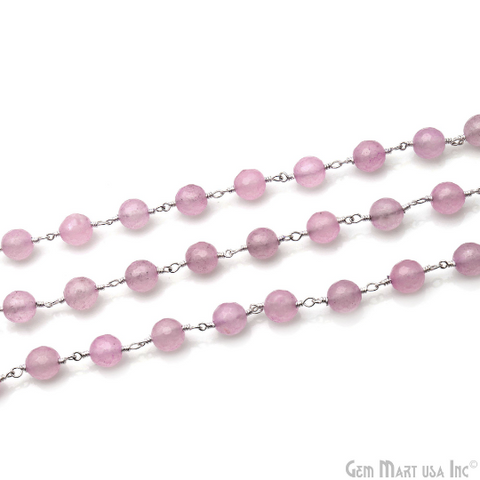 Light Pink Jade 8mm Silver Plated Round Faceted Rosary Chain