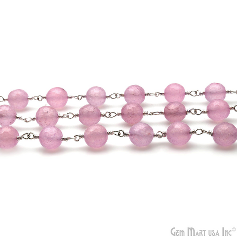 Light Pink Jade 8mm Silver Plated Round Faceted Rosary Chain