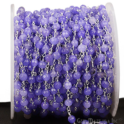 Tanzanite Beads 4mm Silver Plated Wire Wrapped Rosary Chain - GemMartUSA