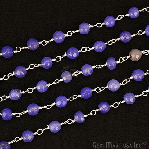 Tanzanite Beads 4mm Silver Plated Wire Wrapped Rosary Chain - GemMartUSA