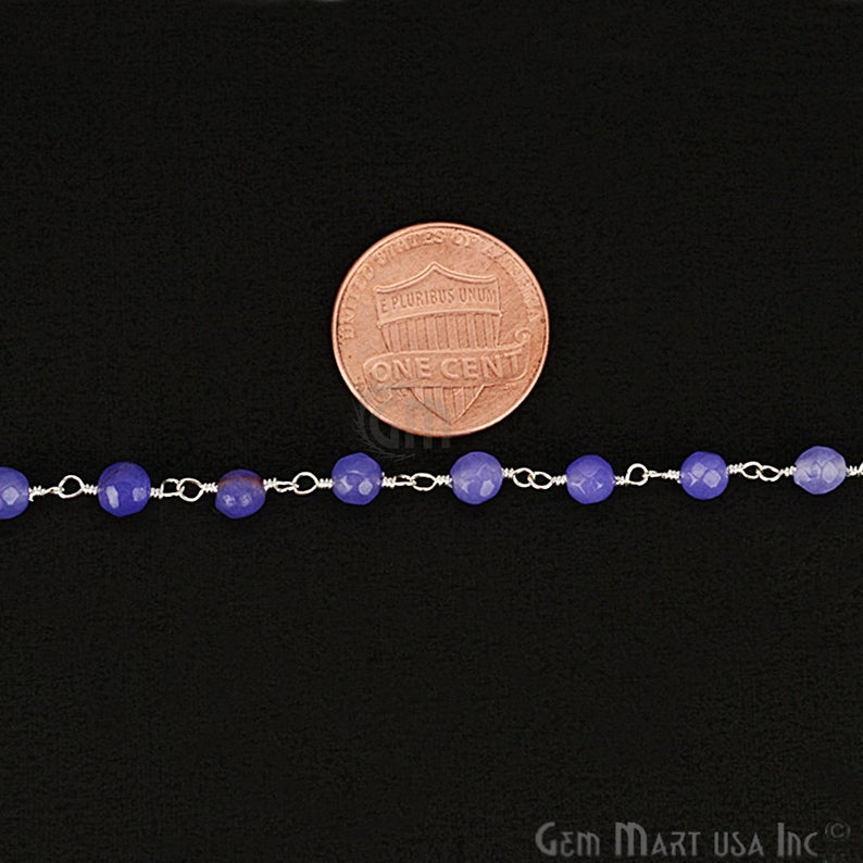Tanzanite Beads 4mm Silver Plated Wire Wrapped Rosary Chain - GemMartUSA