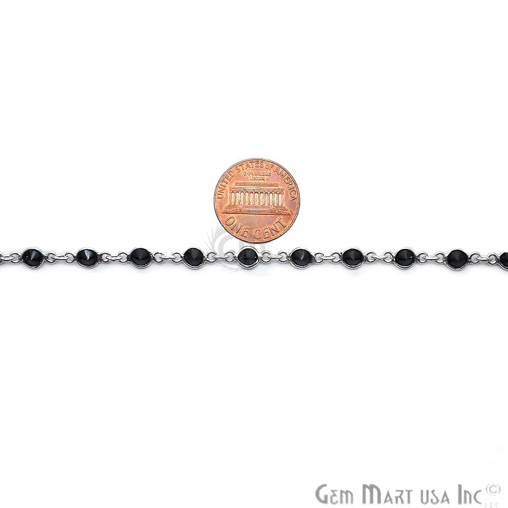 Black Zircon 4mm Round Silver Plated Bezel Rosary Chain (764413935663)