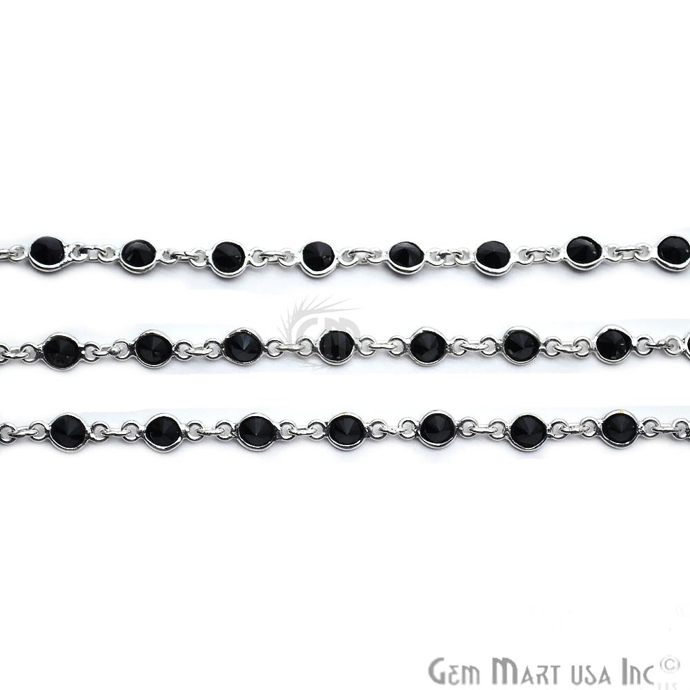 Black Zircon 4mm Round Silver Plated Bezel Rosary Chain (764413935663)