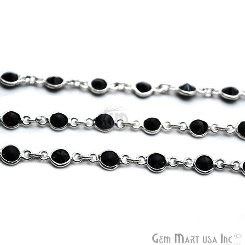 Black Zircon 4mm Round Silver Plated Bezel Rosary Chain (764413935663)