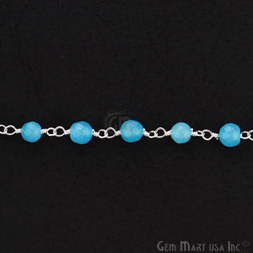 Sky Blue Jade Beads Silver Plated Wire Wrapped Rosary Chain (763861991471)