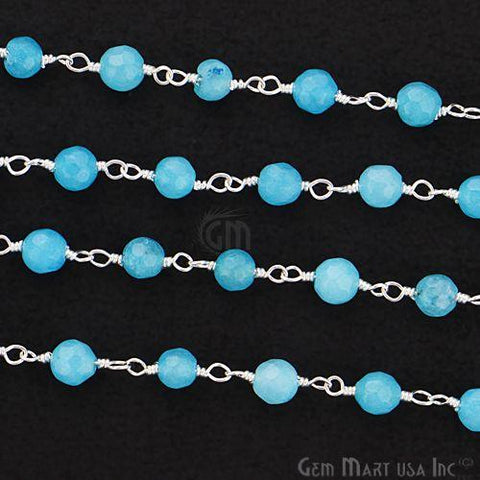 Sky Blue Jade Beads Silver Plated Wire Wrapped Rosary Chain (763861991471)