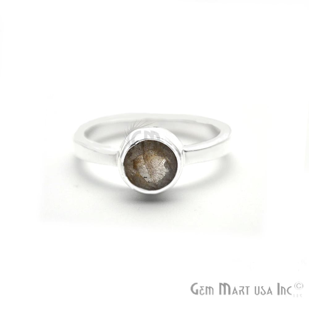 Silver Plated Round Shape Single Gemstone Solitaire Ring (Pick your stone & size) - GemMartUSA