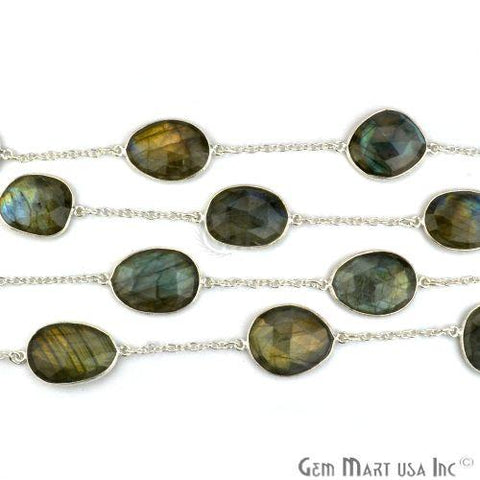 Labradorite 20mm Free Form Shape Silver Plated Bezel Connector Chain