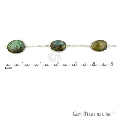 Labradorite 20mm Free Form Shape Silver Plated Bezel Connector Chain