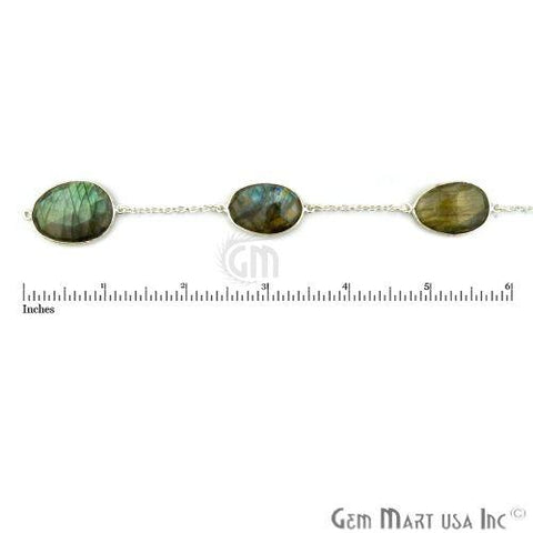 Labradorite 20mm Free Form Shape Silver Plated Bezel Connector Chain