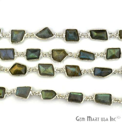 Labradorite 10-12mm Mix Shape Silver Bezel Continuous Connector Chain