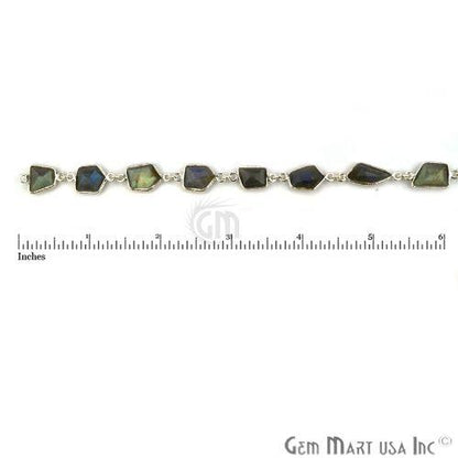 Labradorite 10-12mm Mix Shape Silver Bezel Continuous Connector Chain