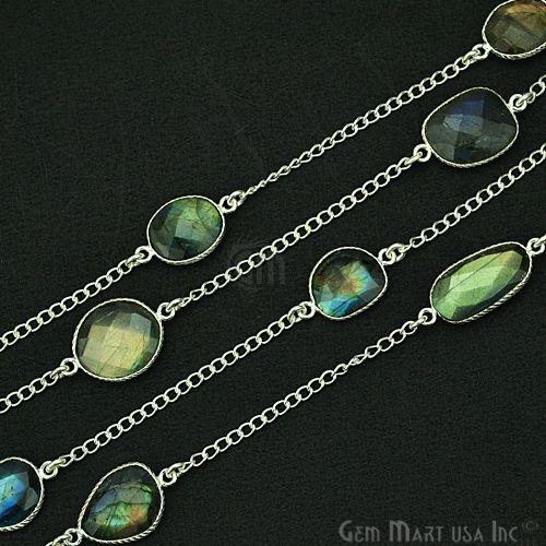 Labradorite 10-15mm Silver Plated Bezel Connector Chain (764415180847)