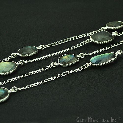 Labradorite 10-15mm Silver Plated Bezel Connector Chain (764415180847)