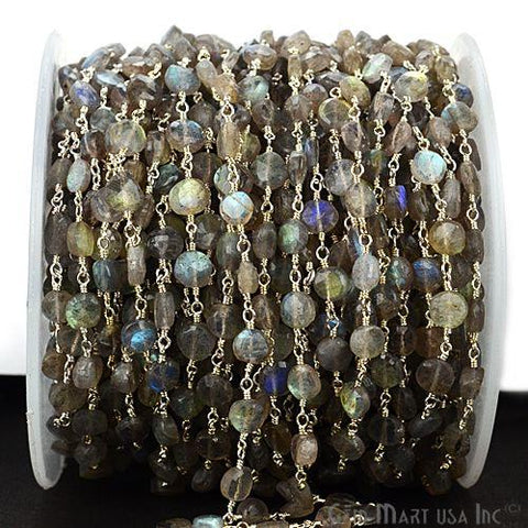 Labradorite Coin Beads Silver Plated Wire Wrapped Rosary Chain (763869954095)