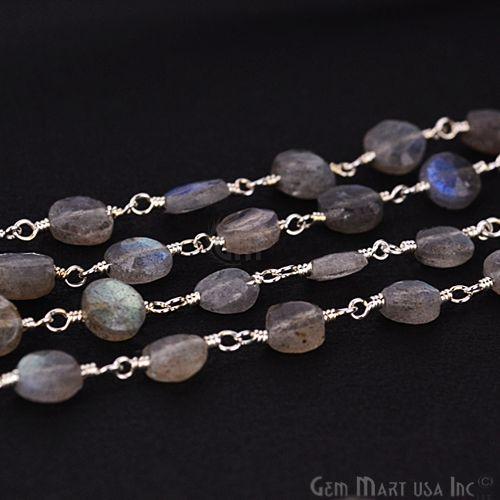 Labradorite Coin Beads Silver Plated Wire Wrapped Rosary Chain (763869954095)