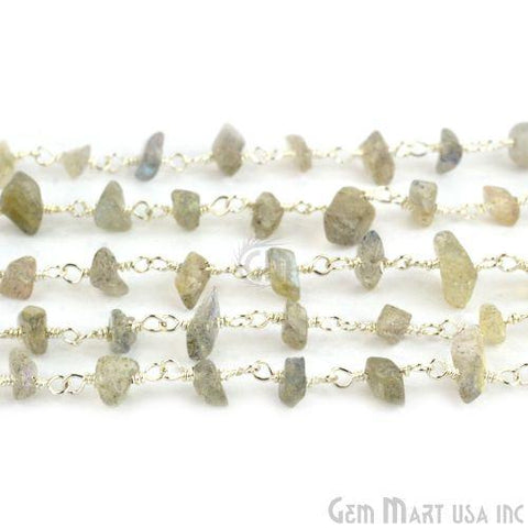 Labradorite Nugget Chip Beads Silver Plated Wire Wrapped Beads Rosary Chain (763871526959)