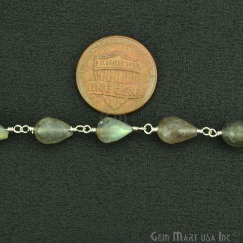 Labradorite Beads Chain, Silver Plated Wire Wrapped Rosary Chain (763872673839)
