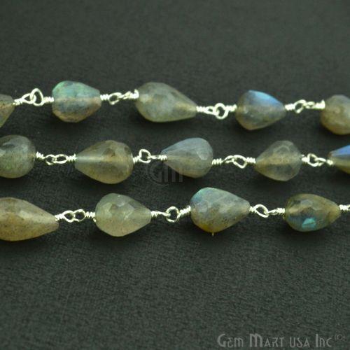 Labradorite Beads Chain, Silver Plated Wire Wrapped Rosary Chain (763872673839)