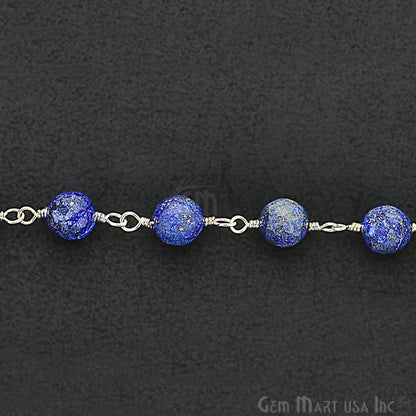 Lapis Jade Faceted Beads 8mm Silver Plated Wire Wrapped Rosary Chain - GemMartUSA