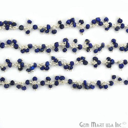 Lapis Faceted Cluster Beads Silver Plated Wire Wrapped Dangle Rosary Chain (764229124143)