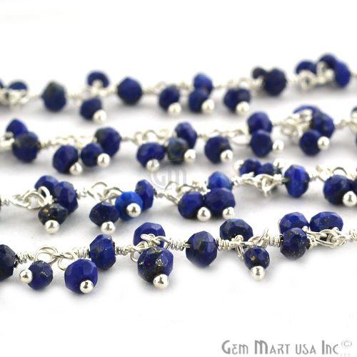 Lapis Faceted Cluster Beads Silver Plated Wire Wrapped Dangle Rosary Chain (764229124143)