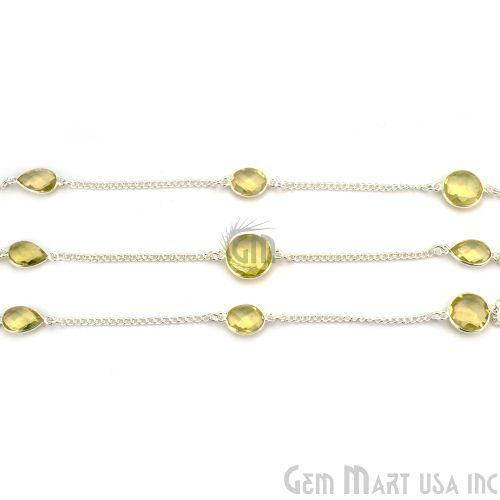 Lemon Topaz 10-15mm Silver Plated Link Bezel Connector Chain (764416294959)