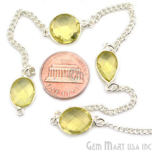 Lemon Topaz 10-15mm Silver Plated Link Bezel Connector Chain (764416294959)