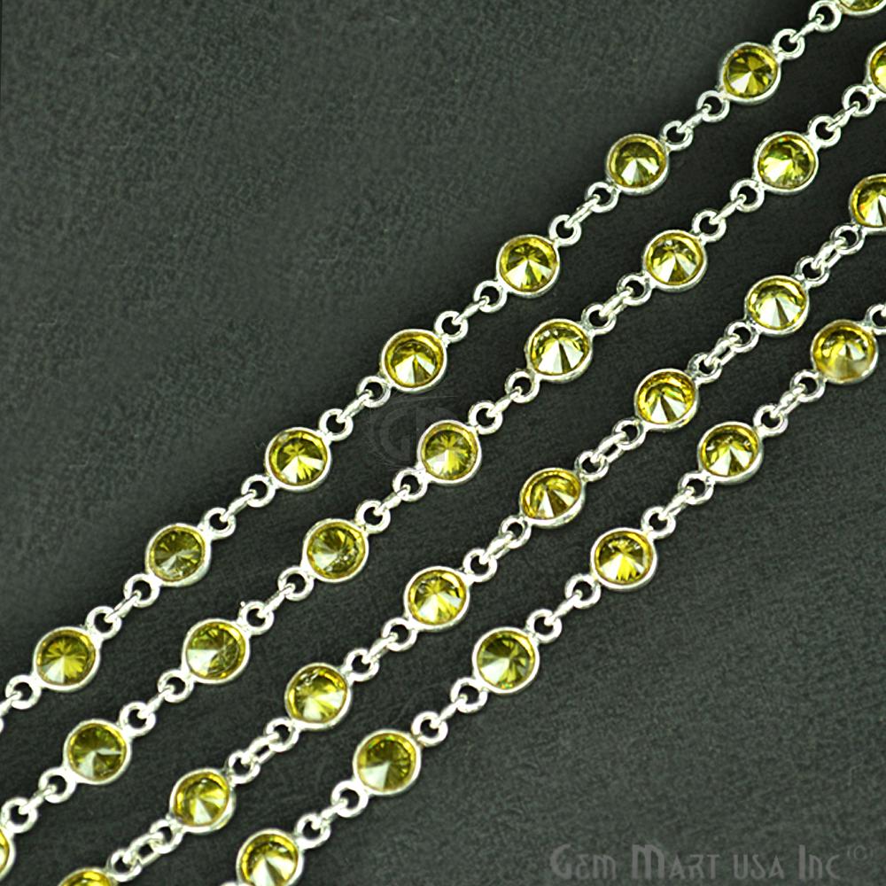 Lemon Topaz 4mm Round Silver Bezel Continuous Connector Chain (764008824879)