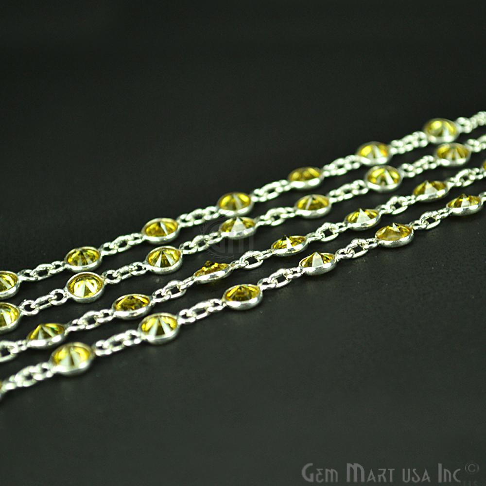 Lemon Topaz 4mm Round Silver Bezel Continuous Connector Chain (764008824879)