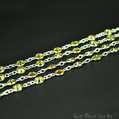 Lemon Topaz 4mm Round Silver Bezel Continuous Connector Chain (764008824879)