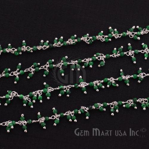 Malachite Cluster Dangle Beads Silver Wire Wrapped Cluster Dangle Rosary Chain (764230205487)