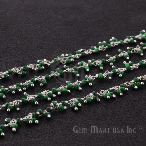 Malachite Cluster Dangle Beads Silver Wire Wrapped Cluster Dangle Rosary Chain (764230205487)
