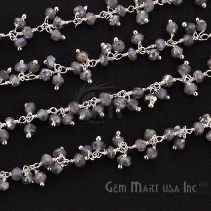 Mystique Labradorite Faceted Beads Silver Plated Cluster Dangle Chain (764230959151)