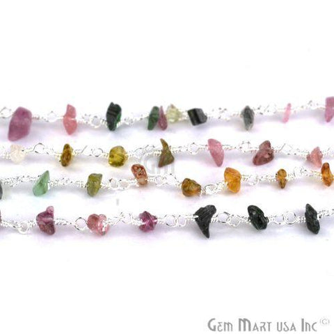 Tourmaline 4-6mm Nugget Chip Silver Plated Wire Wrapped Rosary Chain (763942109231)