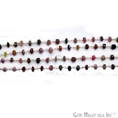 Tourmaline Beads Chain, Silver Plated Wire Wrapped Rosary Chain (763942600751)