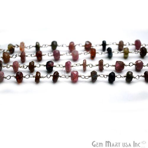 Tourmaline Beads Chain, Silver Plated Wire Wrapped Rosary Chain (763942600751)