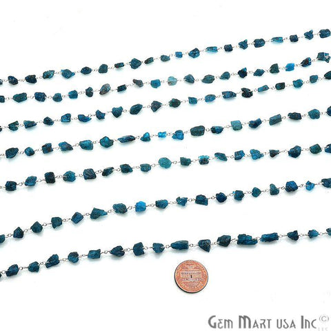 Neon Apatite 6x8mm Nugget Rough Gemstone Silver Wire Wrapped Rosary Chain