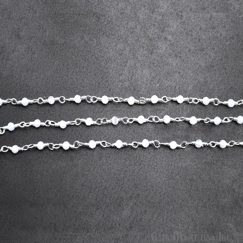 Natural Chalcedony Silver Plated Wire Wrapped Gemstone Beads Rosary Chain (763950006319)