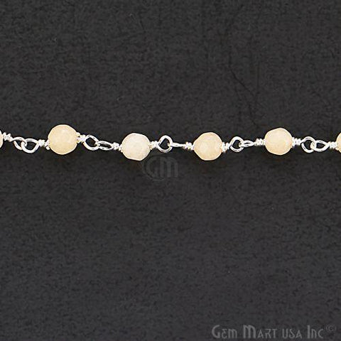 Light Caramel Jade Beads Silver Plated Wire Wrapped Rosary Chain (763950530607)