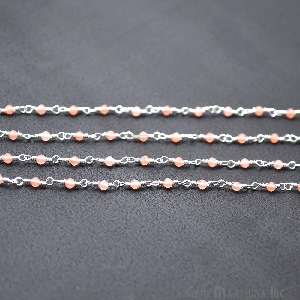 Orange Chalcedony Silver Plated Wire Wrapped Gemstone Beads Rosary Chain (763952037935)