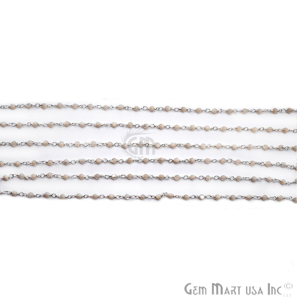 Mother Of Pearl Silver Plated Wire Wrapped Gemstone Beads Rosary Chain (763952922671)