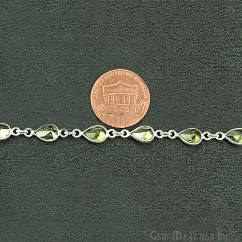 Olive Green 6x4mm Pear Silver Bezel Continuous Connector Chain