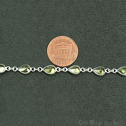 Olive Green 6x4mm Pear Silver Bezel Continuous Connector Chain