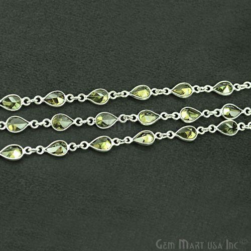 Olive Green 6x4mm Pear Silver Bezel Continuous Connector Chain