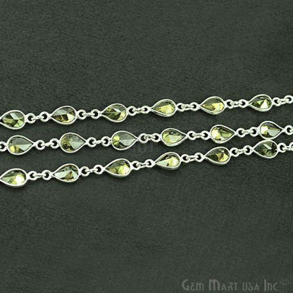 Olive Green 6x4mm Pear Silver Bezel Continuous Connector Chain