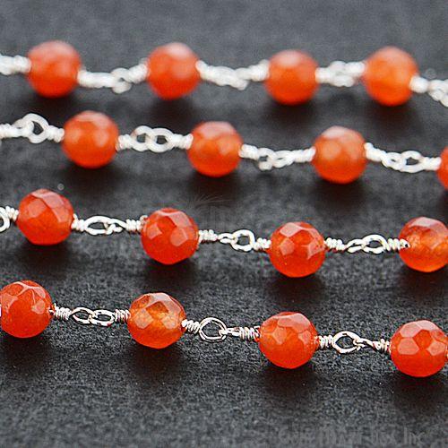 Orange Jade Beads Silver Plated Wire Wrapped Rosary Chain (763953872943)